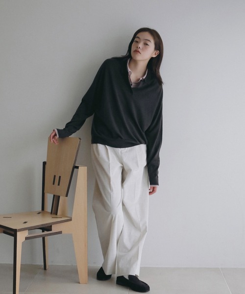 anuke(アンヌーク)の「Highgauge Polo Tops(Tシャツ/カットソー・レディース・ブラウン/チャコールグレー・FREE)」の13枚目の写真