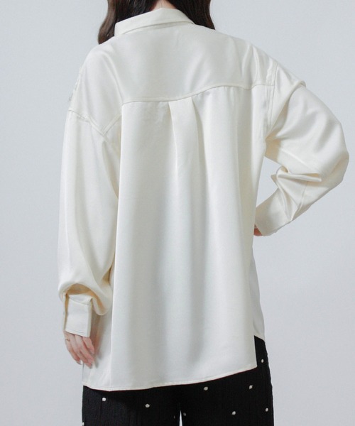 NYLAUS(ナイラス)の「【SG】レース サテン オーバーサイズシャツ 長袖(シャツ/ブラウス・レディース・ブラック/アイボリー・M)」の5枚目の写真