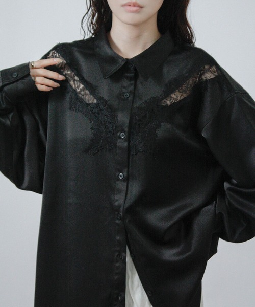NYLAUS(ナイラス)の「【SG】レース サテン オーバーサイズシャツ 長袖(シャツ/ブラウス・レディース・ブラック/アイボリー・M)」の16枚目の写真