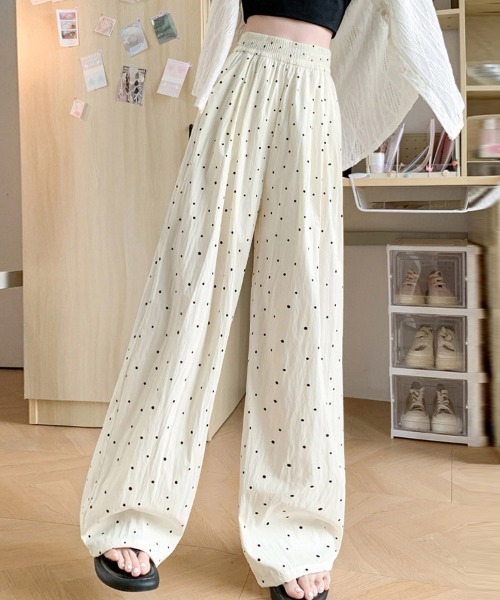 ONEP STAR(ワンピスター)の「ドット柄ワイドロングパンツ(その他パンツ・レディース・ライトブルー/ブラック/ピンク/ベージュ・X-LARGE/MEDIUM/LARGE)」の2枚目の写真
