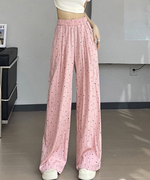 ONEP STAR(ワンピスター)の「ドット柄ワイドロングパンツ(その他パンツ・レディース・ライトブルー/ブラック/ピンク/ベージュ・X-LARGE/MEDIUM/LARGE)」の16枚目の写真