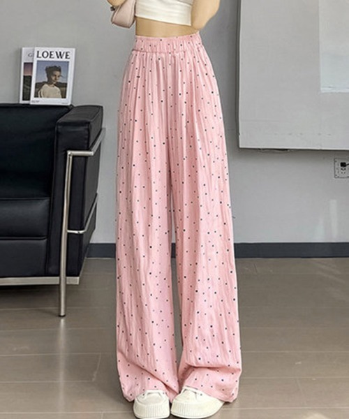 ONEP STAR(ワンピスター)の「ドット柄ワイドロングパンツ(その他パンツ・レディース・ライトブルー/ブラック/ピンク/ベージュ・X-LARGE/MEDIUM/LARGE)」の17枚目の写真
