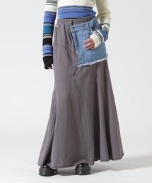 AULA AILA/アウラアイラ/DENIM SWEAT DOCKING FLARE SKIRT