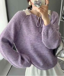 リボンネックルーズニットプルオーバー