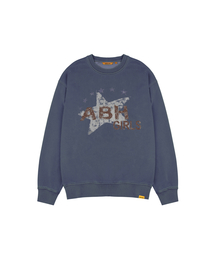PIGMENTウォッシュ グランジ スター LETTERING オーバーサイズ スウェットシャツ ABH367-164 ブルー
