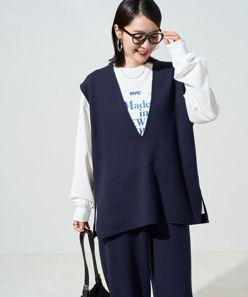 FREAK'S STORE（フリークスストア）の「限定展開　Vネック ニットベスト セットアップ(ベスト・パンツ)（その他パンツ・レディース・ブラック/ベージュ/ブラウン/グレー/ネイビー/ナチュラル・MEDIUM/SMALL）」の6枚目の写真
