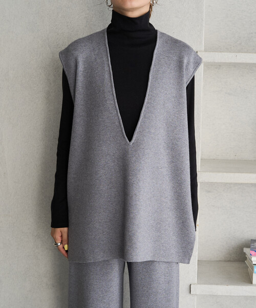 FREAK'S STORE（フリークスストア）の「限定展開　Vネック ニットベスト セットアップ(ベスト・パンツ)（その他パンツ・レディース・ブラック/ベージュ/ブラウン/グレー/ネイビー/ナチュラル・MEDIUM/SMALL）」の8枚目の写真