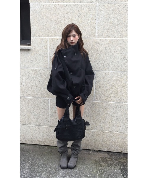 modimood(モディムード)の「MOMU ハイネックダブルボタンオーバートレンチコート(トレンチコート・レディース・グレイッシュベージュ/ブラック/ベージュ・FREE)」の17枚目の写真