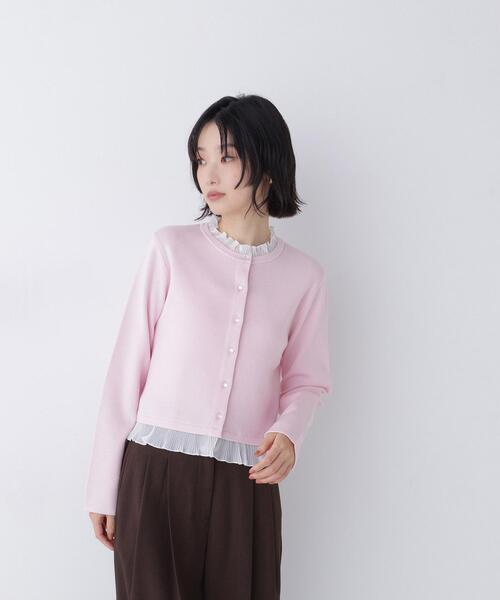 NATURAL BEAUTY BASIC(ナチュラルビューティーベーシック)の「シアーフリルトリムカーディガン(カーディガン/ボレロ・レディース・ブラック/ピンク/オフホワイト・FREE)」の3枚目の写真