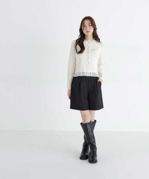 NATURAL BEAUTY BASIC(ナチュラルビューティーベーシック)の「シアーフリルトリムカーディガン(カーディガン/ボレロ・レディース・ブラック/ピンク/オフホワイト・FREE)」の6枚目の写真