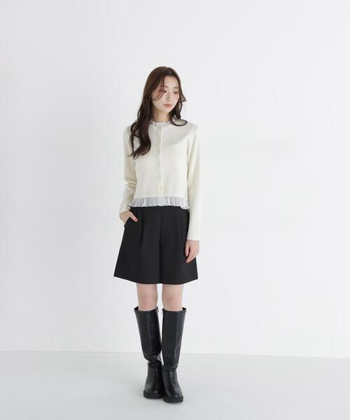 NATURAL BEAUTY BASIC(ナチュラルビューティーベーシック)の「シアーフリルトリムカーディガン(カーディガン/ボレロ・レディース・ブラック/ピンク/オフホワイト・FREE)」の8枚目の写真