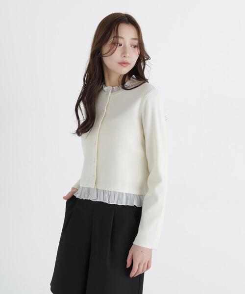 NATURAL BEAUTY BASIC(ナチュラルビューティーベーシック)の「シアーフリルトリムカーディガン(カーディガン/ボレロ・レディース・ブラック/ピンク/オフホワイト・FREE)」の9枚目の写真