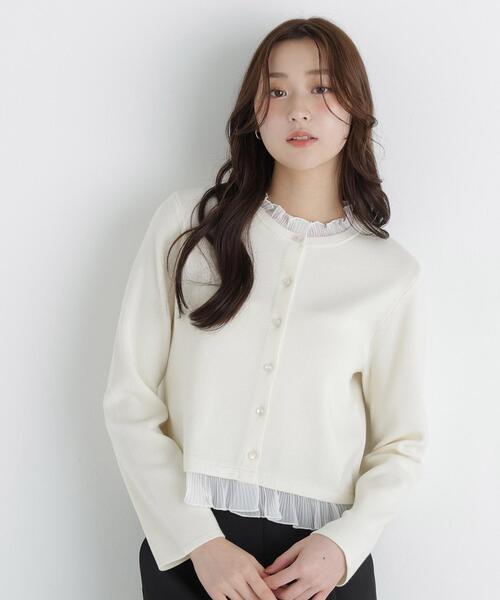 NATURAL BEAUTY BASIC(ナチュラルビューティーベーシック)の「シアーフリルトリムカーディガン(カーディガン/ボレロ・レディース・ブラック/ピンク/オフホワイト・FREE)」の11枚目の写真
