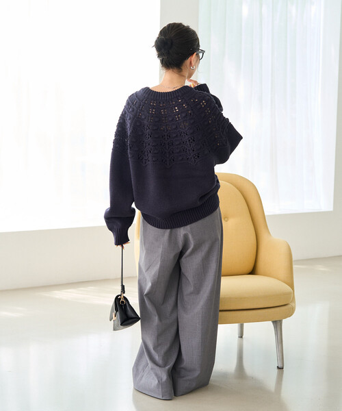 FREAK'S STORE（フリークスストア）の「限定展開　アイレット 求心 ボンボン ニット プルオーバー（ニット/セーター・レディース・ナチュラル/ネイビー/ブラウン/イエロー・ﾌﾘ-）」の10枚目の写真