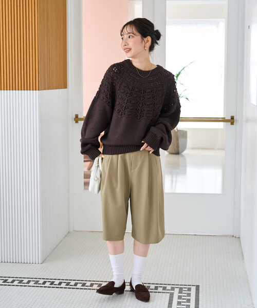 FREAK'S STORE（フリークスストア）の「限定展開　アイレット 求心 ボンボン ニット プルオーバー（ニット/セーター・レディース・ナチュラル/ネイビー/ブラウン/イエロー・ﾌﾘ-）」の16枚目の写真