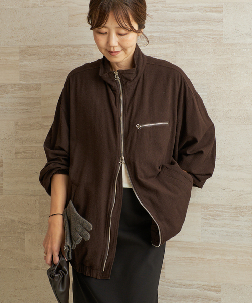 JANE SMITH / JOHN SMITH(ジェーンスミスジョンスミス)の「JANE SMITH / ジェーンスミス GARMENT DYED SILK NOIL ZIP ブルゾン(その他アウター・レディース・ブラウン・FREE)」の1枚目の写真