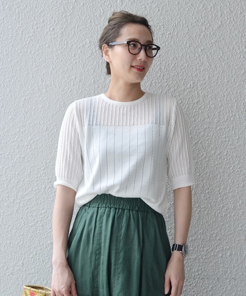 liflattie ships（リフラティ シップス）の「liflattie ships:キリカエ レース プルオーバー ◇（ニット/セーター・レディース・ホワイト/ブラック/ライトブルー・MEDIUM/SMALL）」の2枚目の写真