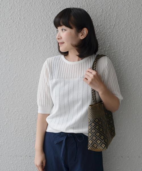 liflattie ships（リフラティ シップス）の「liflattie ships:キリカエ レース プルオーバー ◇（ニット/セーター・レディース・ホワイト/ブラック/ライトブルー・MEDIUM/SMALL）」の12枚目の写真