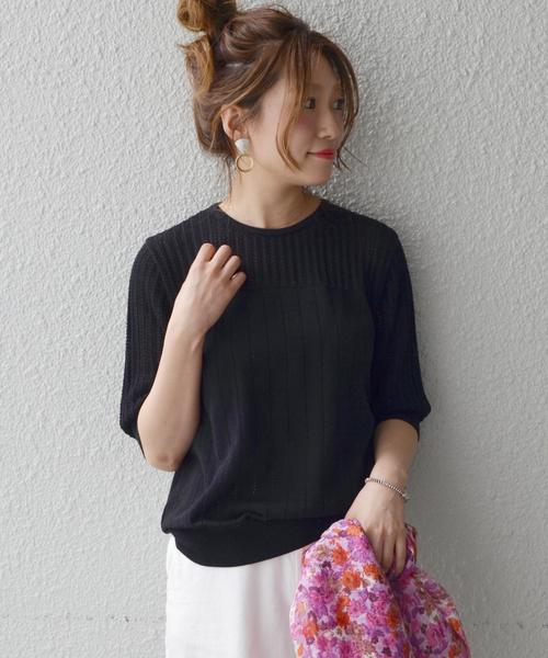 liflattie ships（リフラティ シップス）の「liflattie ships:キリカエ レース プルオーバー ◇（ニット/セーター・レディース・ホワイト/ブラック/ライトブルー・MEDIUM/SMALL）」の3枚目の写真