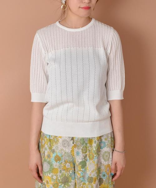 liflattie ships（リフラティ シップス）の「liflattie ships:キリカエ レース プルオーバー ◇（ニット/セーター・レディース・ホワイト/ブラック/ライトブルー・MEDIUM/SMALL）」の10枚目の写真