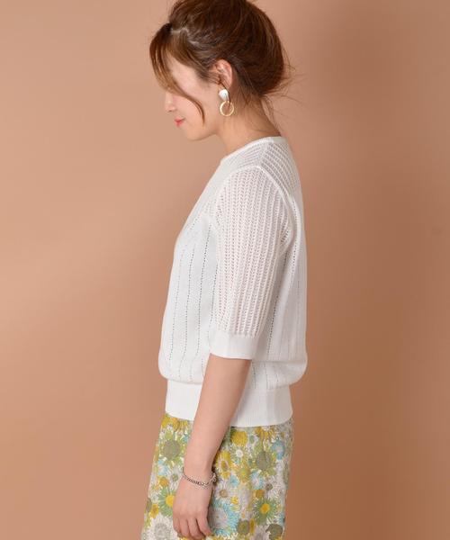 liflattie ships（リフラティ シップス）の「liflattie ships:キリカエ レース プルオーバー ◇（ニット/セーター・レディース・ホワイト/ブラック/ライトブルー・MEDIUM/SMALL）」の11枚目の写真