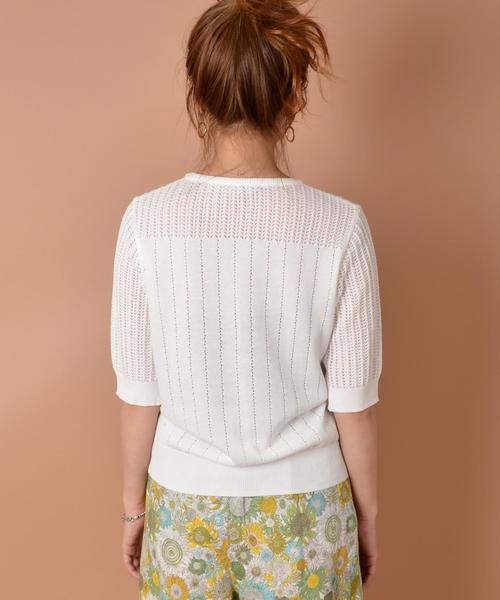 liflattie ships（リフラティ シップス）の「liflattie ships:キリカエ レース プルオーバー ◇（ニット/セーター・レディース・ホワイト/ブラック/ライトブルー・MEDIUM/SMALL）」の4枚目の写真