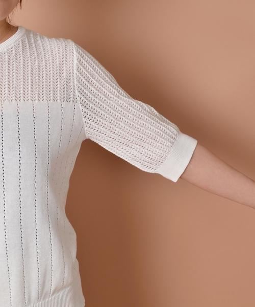 liflattie ships（リフラティ シップス）の「liflattie ships:キリカエ レース プルオーバー ◇（ニット/セーター・レディース・ホワイト/ブラック/ライトブルー・MEDIUM/SMALL）」の6枚目の写真