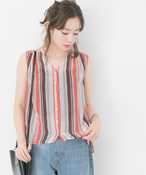 URBAN RESEARCH（アーバンリサーチ）の「マルチストライプブラウス（Tシャツ/カットソー・レディース・イエロー/オレンジ・FREE）」の2枚目の写真