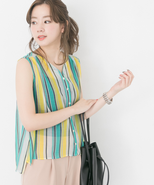 URBAN RESEARCH（アーバンリサーチ）の「マルチストライプブラウス（Tシャツ/カットソー・レディース・イエロー/オレンジ・FREE）」の3枚目の写真