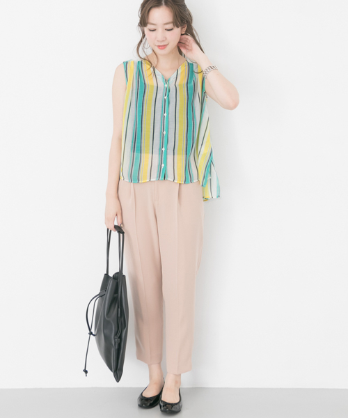 URBAN RESEARCH（アーバンリサーチ）の「マルチストライプブラウス（Tシャツ/カットソー・レディース・イエロー/オレンジ・FREE）」の4枚目の写真