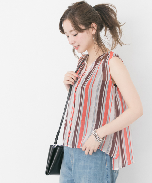 URBAN RESEARCH（アーバンリサーチ）の「マルチストライプブラウス（Tシャツ/カットソー・レディース・イエロー/オレンジ・FREE）」の5枚目の写真