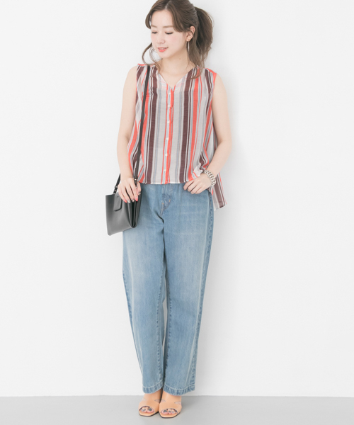 URBAN RESEARCH（アーバンリサーチ）の「マルチストライプブラウス（Tシャツ/カットソー・レディース・イエロー/オレンジ・FREE）」の6枚目の写真