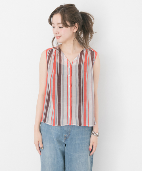 URBAN RESEARCH（アーバンリサーチ）の「マルチストライプブラウス（Tシャツ/カットソー・レディース・イエロー/オレンジ・FREE）」の7枚目の写真