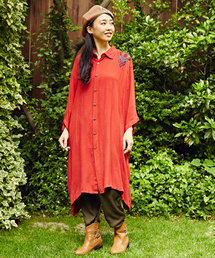 チャイハネ | 【チャイハネ】フォークロア刺繍ロングシャツワンピース(シャツワンピース)