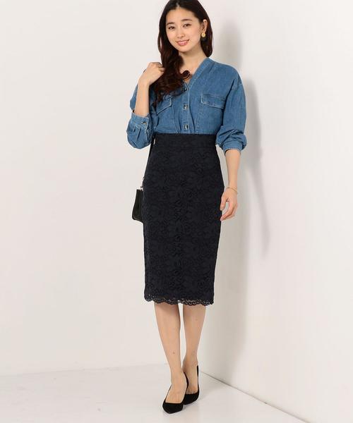 Jewel Changes（ジュエルチェンジズ）の「＜新色追加＞●JOC Lily レース タイトロングスカート2（スカート・レディース・オフホワイト/ダークグレー/ネイビー/ライトブルー・34/36/38）」の4枚目の写真