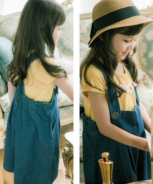 Catherine Cottage（キャサリンコテージ）の「デニムサロペット（サロペット/オーバーオール・キッズ・ネイビー/ブルー・100/110/120/130/140）」の4枚目の写真