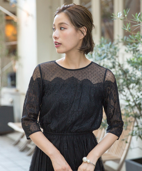 Kana(カナ)の「ドットチュール × パネル レース 結婚式 お呼ばれ パーティー ドレス(ドレス・レディース・ベージュ/ブラック/ピンクベージュ/グリーン・M)」の20枚目の写真