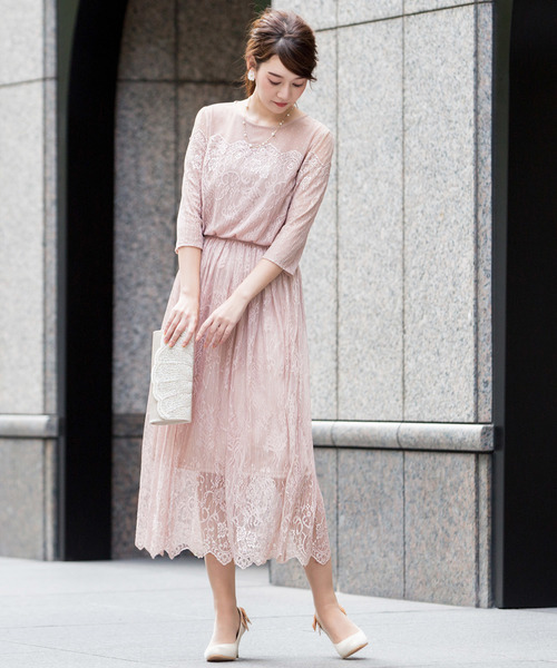 Kana(カナ)の「ドットチュール × パネル レース 結婚式 お呼ばれ パーティー ドレス(ドレス・レディース・ベージュ/ブラック/ピンクベージュ/グリーン・M)」の5枚目の写真