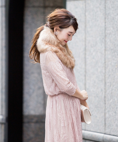 Kana(カナ)の「ドットチュール × パネル レース 結婚式 お呼ばれ パーティー ドレス(ドレス・レディース・ベージュ/ブラック/ピンクベージュ/グリーン・M)」の10枚目の写真
