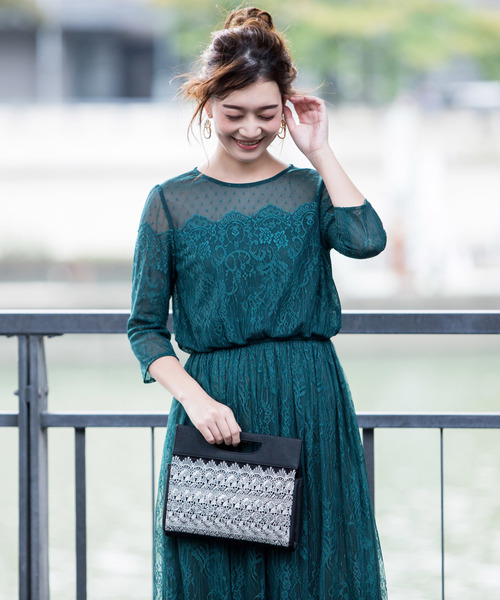 Kana(カナ)の「ドットチュール × パネル レース 結婚式 お呼ばれ パーティー ドレス(ドレス・レディース・ベージュ/ブラック/ピンクベージュ/グリーン・M)」の14枚目の写真