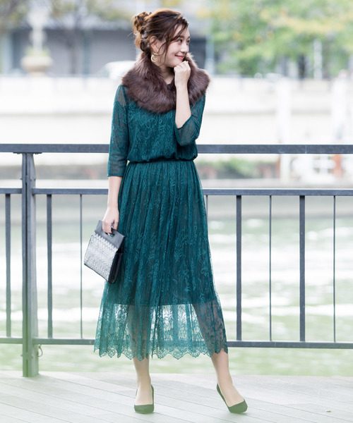 Kana(カナ)の「ドットチュール × パネル レース 結婚式 お呼ばれ パーティー ドレス(ドレス・レディース・ベージュ/ブラック/ピンクベージュ/グリーン・M)」の13枚目の写真