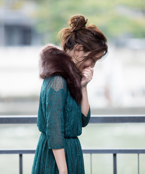 Kana(カナ)の「ドットチュール × パネル レース 結婚式 お呼ばれ パーティー ドレス(ドレス・レディース・ベージュ/ブラック/ピンクベージュ/グリーン・M)」の12枚目の写真