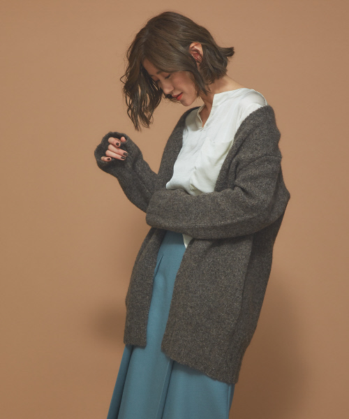 Abahouse Devinette（ドゥヴィネット）の「ウールタムストレッチカーディガン（カーディガン/ボレロ・レディース・アイボリー/ダークブラウン/オレンジ・フリー）」の3枚目の写真