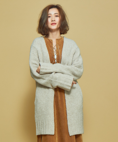 Abahouse Devinette（ドゥヴィネット）の「ウールタムストレッチカーディガン（カーディガン/ボレロ・レディース・アイボリー/ダークブラウン/オレンジ・フリー）」の17枚目の写真