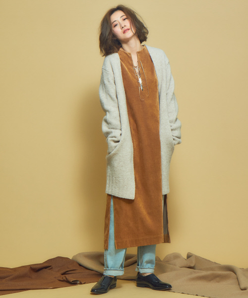 Abahouse Devinette（ドゥヴィネット）の「ウールタムストレッチカーディガン（カーディガン/ボレロ・レディース・アイボリー/ダークブラウン/オレンジ・フリー）」の18枚目の写真