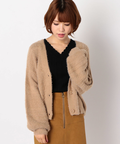 archives(アルシーヴ)の「フェザーヤーンショートカーディガン(カーディガン/ボレロ・レディース・ブラック/ベージュ/オフホワイト・MEDIUM)」の1枚目の写真