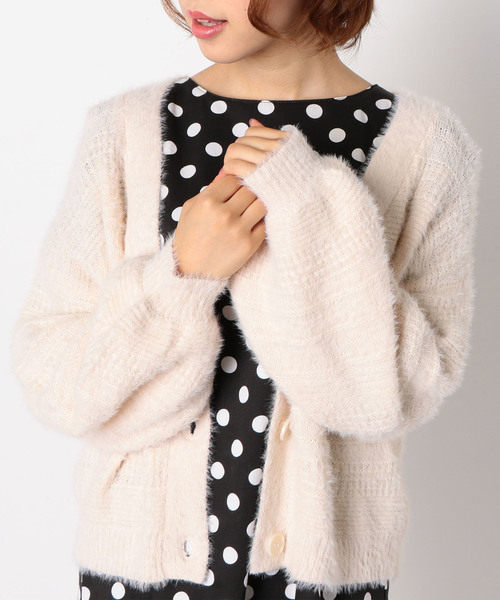 archives(アルシーヴ)の「フェザーヤーンショートカーディガン(カーディガン/ボレロ・レディース・ブラック/ベージュ/オフホワイト・MEDIUM)」の2枚目の写真