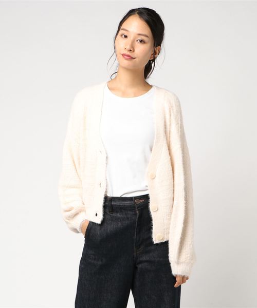 archives(アルシーヴ)の「フェザーヤーンショートカーディガン(カーディガン/ボレロ・レディース・ブラック/ベージュ/オフホワイト・MEDIUM)」の6枚目の写真