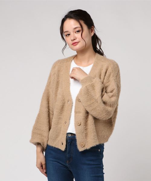 archives(アルシーヴ)の「フェザーヤーンショートカーディガン(カーディガン/ボレロ・レディース・ブラック/ベージュ/オフホワイト・MEDIUM)」の8枚目の写真