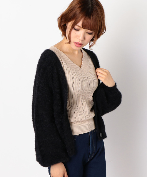 archives(アルシーヴ)の「フェザーヤーンショートカーディガン(カーディガン/ボレロ・レディース・ブラック/ベージュ/オフホワイト・MEDIUM)」の9枚目の写真